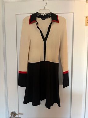 Alice + Olivia Cream and Black Knit Dress with Red Trim